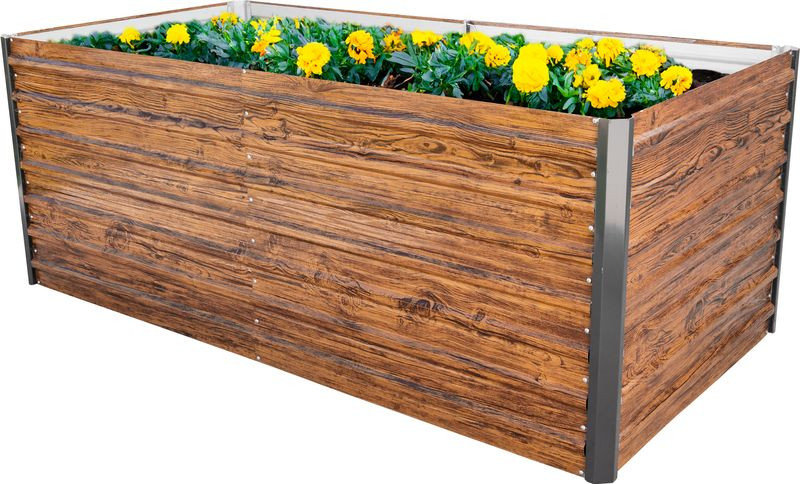 Magaságyás, Strend Pro Garden, 200 × 100 × 77 cm, 3D dizájn, fa mintás, fém, magasított Magaságyás, Strend Pro Garden, 200 × 100 × 77 cm, 3D dizájn, fa mintás, fém, magasított