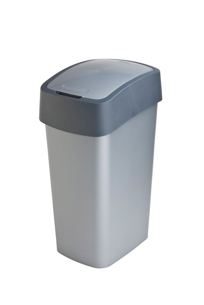 Szemeteskuka, Curver Pacific Flip Bin, 45 l, antracit/szürke, 37,6 x 29,4 x 65,3 cm, műanyag, csuklós fedél, kézi nyitás