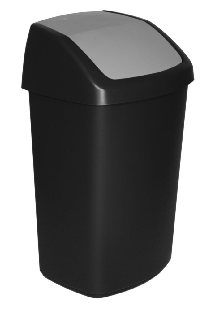 Szemeteskuka, Curver Swing Bin, 50 l, fekete/szürke, 34 x 40,6 x 66,8 cm, ujjlenyomatmentes, minimalista dizájn, gyorsan nyitható fedél