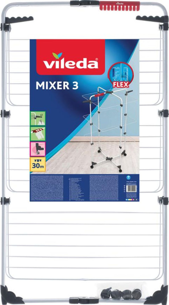 Vileda Mixer 3 ruhaszárító, 30 méter szárítási terület, fehér, háromszintes toronykivitelben, állítható szárítórácsokkal, összecsukható kialakítással