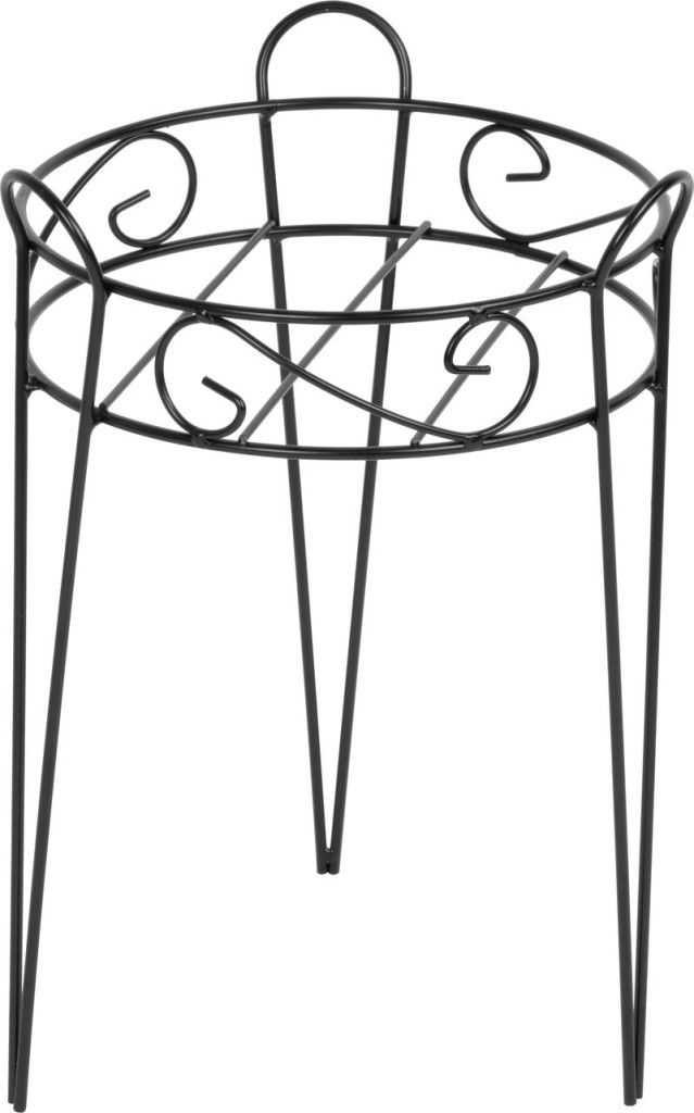 Virágtartó állvány, Strend Pro Garden, fekete, átmérő: 27 cm, magasság: 39 cm, acél, kerek