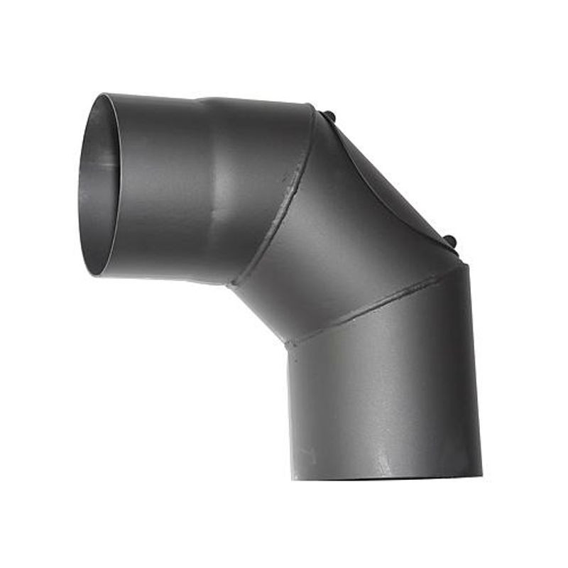 Füstcső könyök, V.A.P.K. HS.CO 090/180/2, fekete, 180 mm / 90°, nyílással, lemezvastagság: 2,0 mm