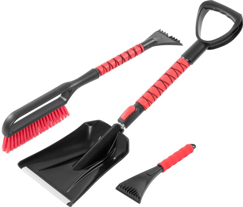 Autós hó- és jégeltávolító készlet, Strend Pro Prémium, 3 db, teleszkópos lapát 79–99 cm, jégkaparó és hóseprű, EVA hab markolat, alumínium nyél