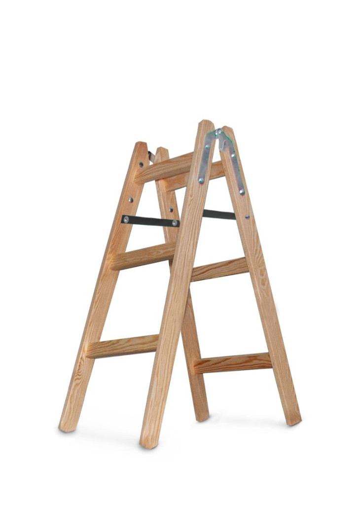 Kétrészes létra, Strend Pro Profi, 2 x 3 fokos, fa, 95 cm, 150 kg teherbírás, kétoldalas kivitel, háztartási és ipari használatra