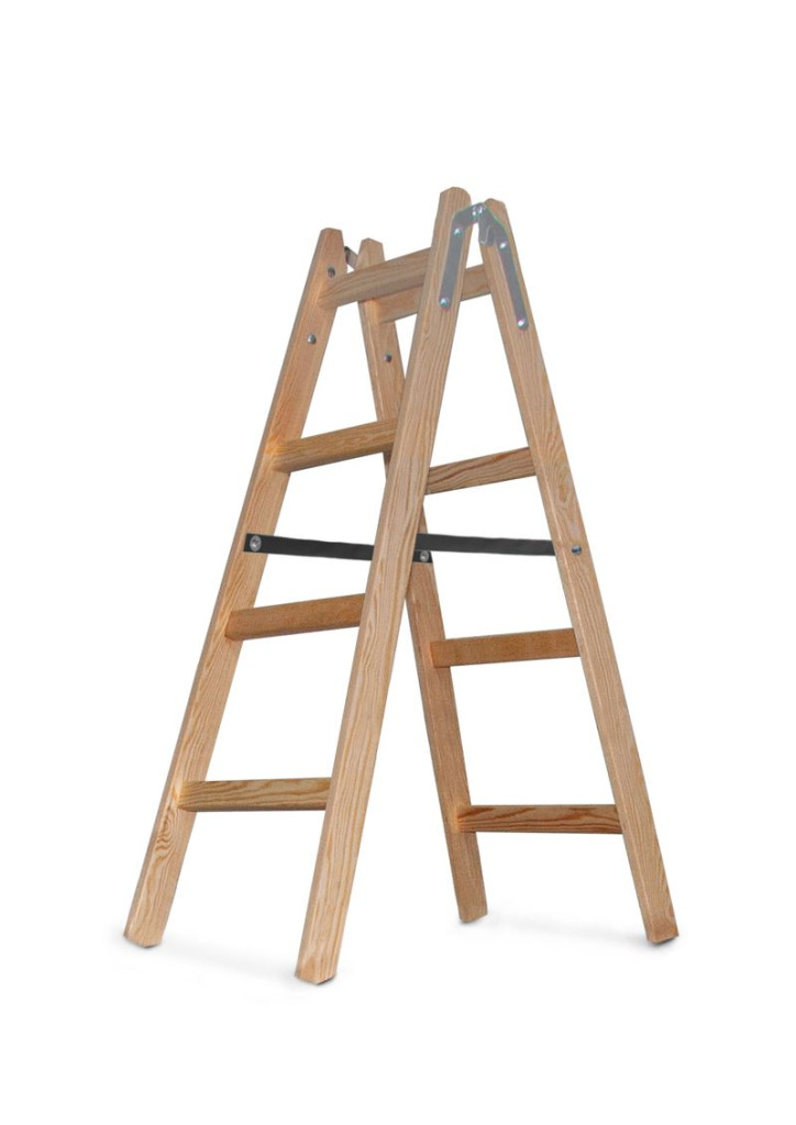 Kétrészes létra, Strend Pro Profi, 2 x 4 fokos, fa, 124 cm, 150 kg teherbírás, kétoldalas kivitel, háztartási és ipari használatra