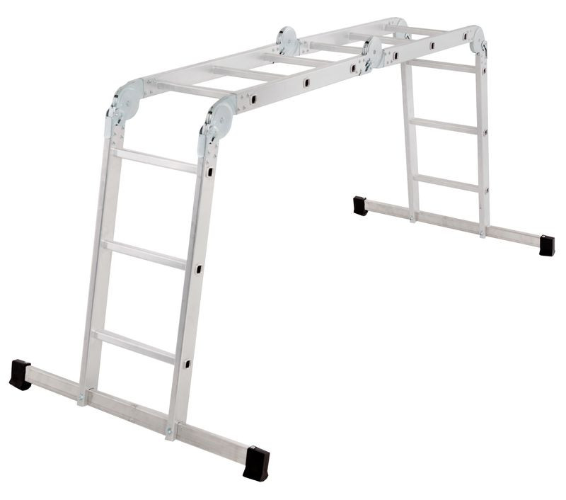Sokcélú létra, Strend Pro, 4 az 1-ben, 4x3 fokos, 346cm, ezüst, alumínium, többcélú, önzáró csuklós, stabilizátoros