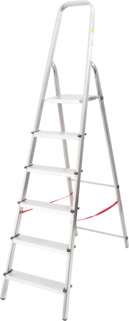 Festőlétra, StrendPro D6, 6 fokos, alumínium, 119 cm, ezüst, összecsukható, csúszásmentes kivitel