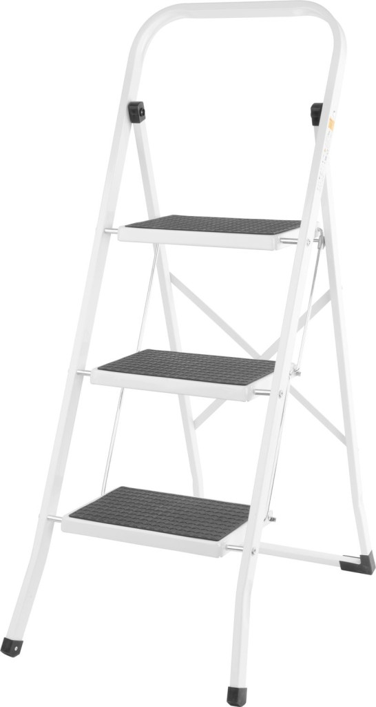 Festőlétra, Strend Pro LFD110, 3 fokos, 70cm, fehér, acél, csúszásgátlós, összecsukható