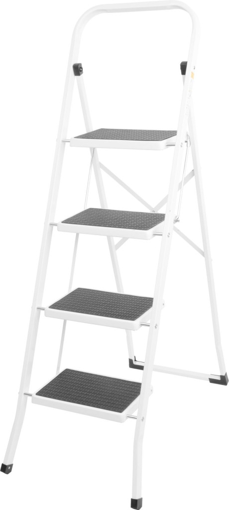 Festőlétra, Strend Pro LFD114, 4 fokos, 92 cm, acél, fehér, csúszásgátlós, összecsukható