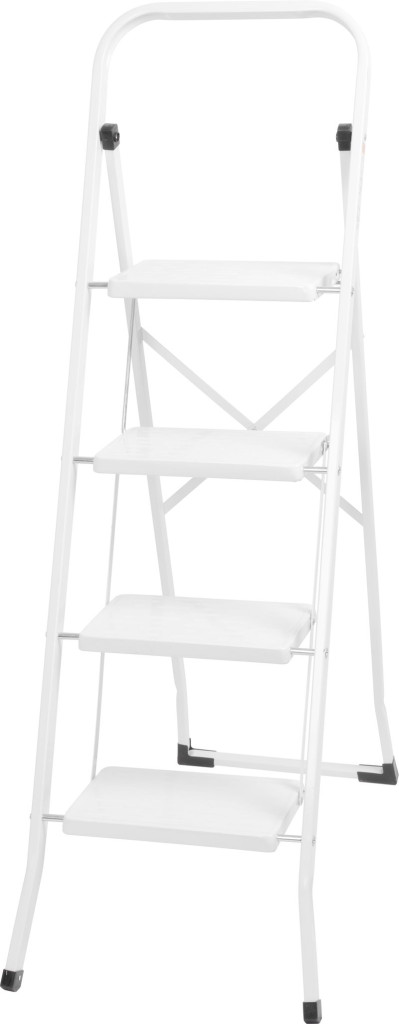 Festőlétra, Strend Pro LFD160, 4 fokos, 138,5 cm, fehér, acél, csúszásgátlós, stabil lábú