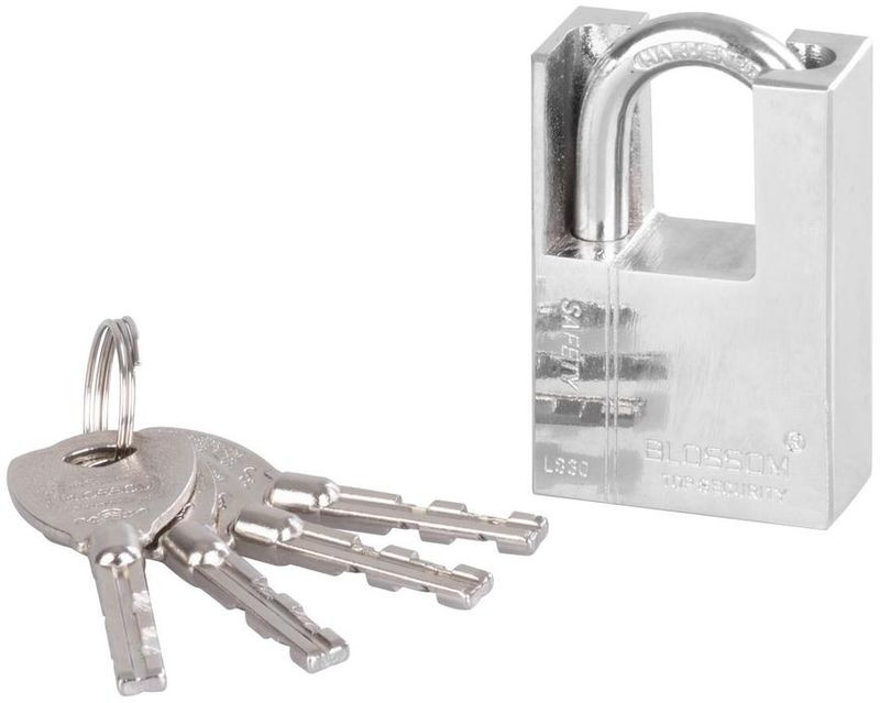 Lakat, Blossom LS0340, 40 mm, ezüst, magas biztonságú zárszerkezet, függőzár kivitel, kapukhoz, ajtókhoz és szekrényekhez