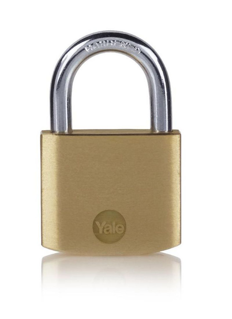 Lakat, Yale Y110B/40/122/2, 40 mm, sárgaréz, függőzár kivitel, edzett, 1 db, 2 azonos zárszerkezet, 3 db kulccsal