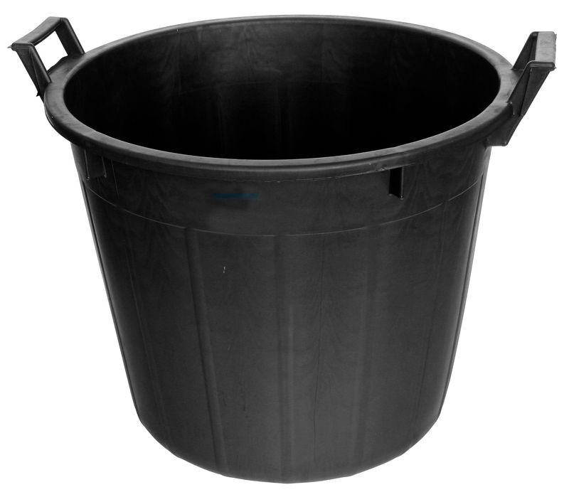 Műanyag virágcserép, Ics P133044, fekete, átmérő: 44 cm, magasság: 35 cm, tömör alj, 32 l, kerek, 2 fogantyúval