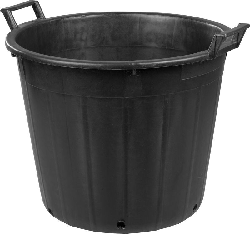 Műanyag virágcserép, Ics P134051, fekete, átmérő: 50 cm, magasság: 41 cm, perforált alj, 50 l, kerek, 2 fogantyúval