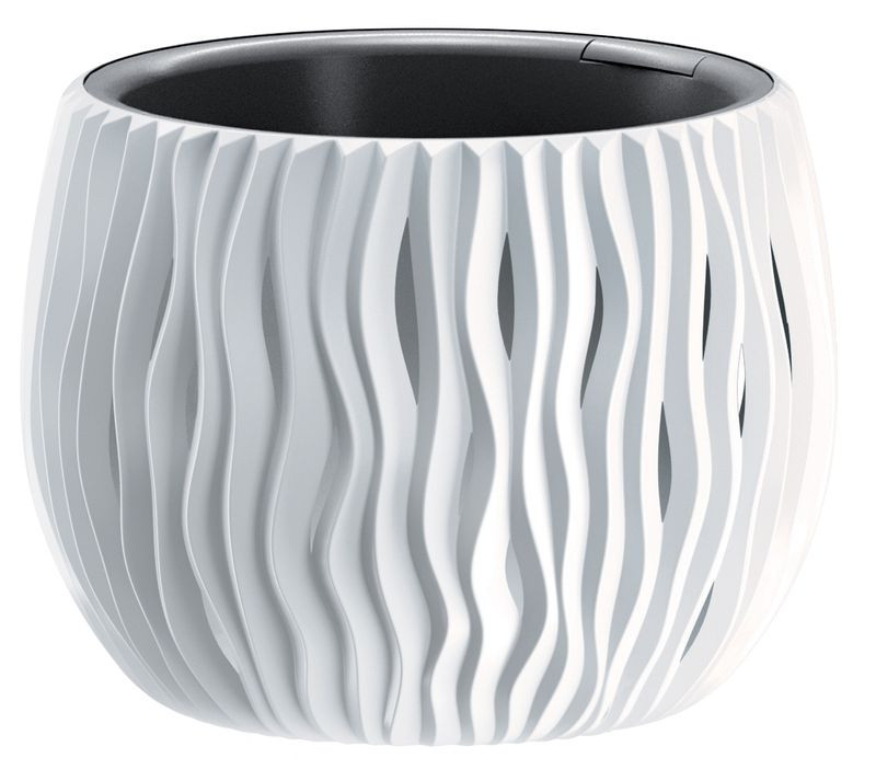 Műanyag virágcserép, Prosperplast Sandy Bowl 240, fehér, átmérő: 23,8 cm, magasság: 16,1 cm, betéttel, 2,3 l, hullámmintás, kerek