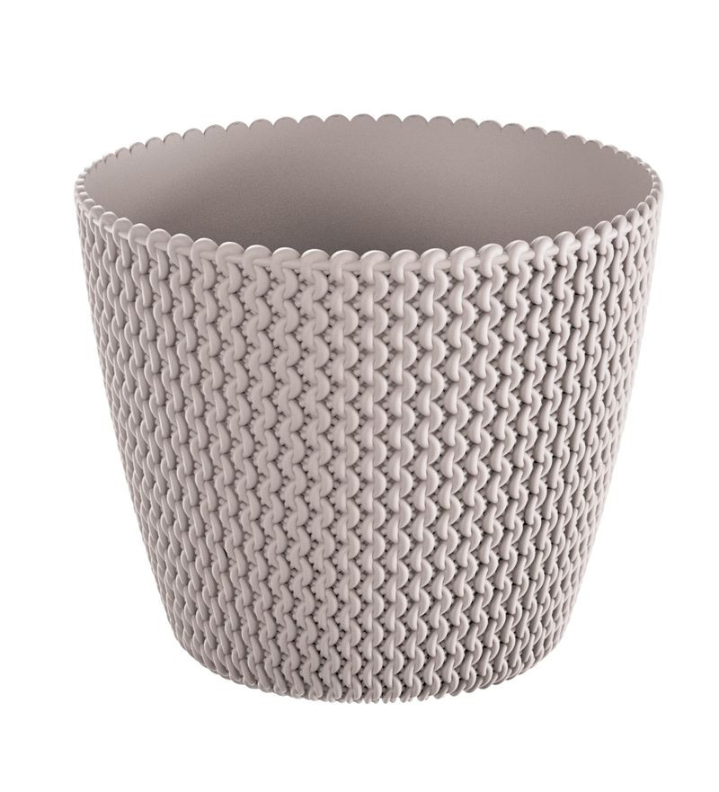 Műanyag virágcserép, Prosperplast Splofy, mokka, átmérő: 29,5 cm, magasság: 24,9 cm, kötött mintázat, 11,5 l, kerek