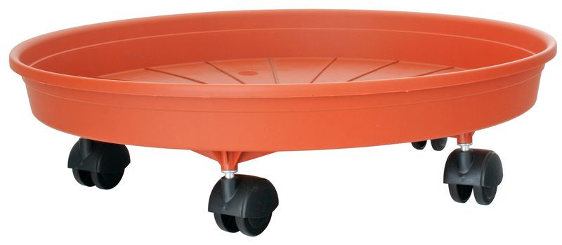 Virágcserép alátét, Ics Margherita, terrakotta, átmérő: 35 cm, 6 cm magas perem, műanyag, 4 db forgó kerék, kerek