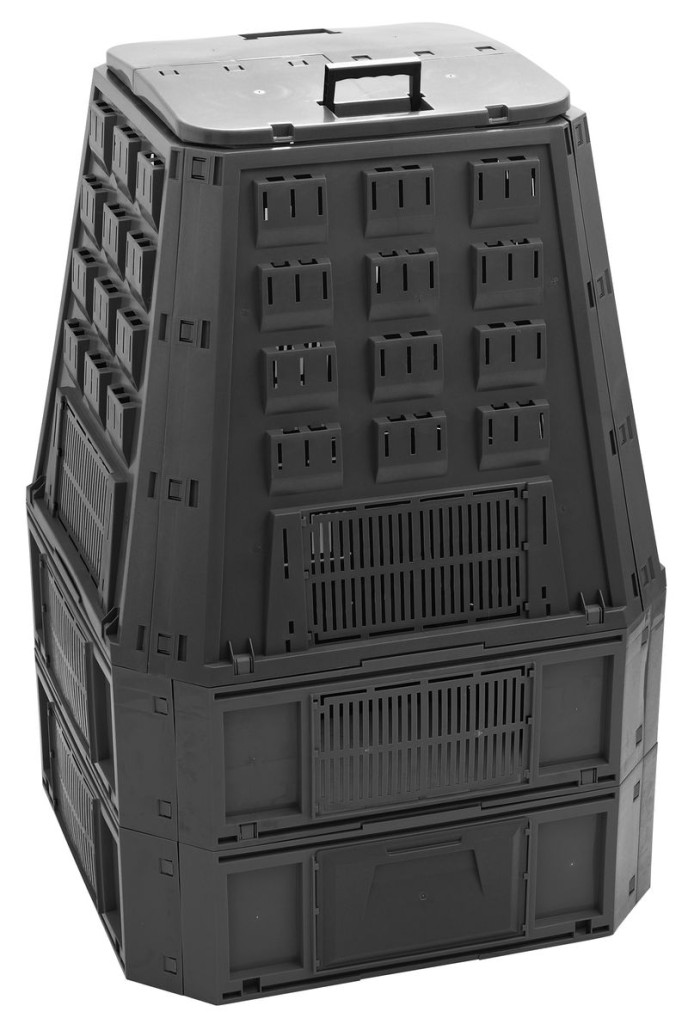 Komposztáló, Prosperplast, Evoblack, fekete, 850 l, 91 x 90 x 134,5 cm, felső fogantyúval, alsó ürítőajtóval, egyszerű összeszerelés