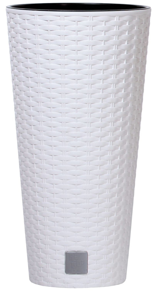 Rattan virágcserép, Prosperplast Rato Tubus 250, fehér, átmérő: 25 cm, magasság: 47,6 cm, betéttel, 9 / 15,5 l, rattan hatású, kerek