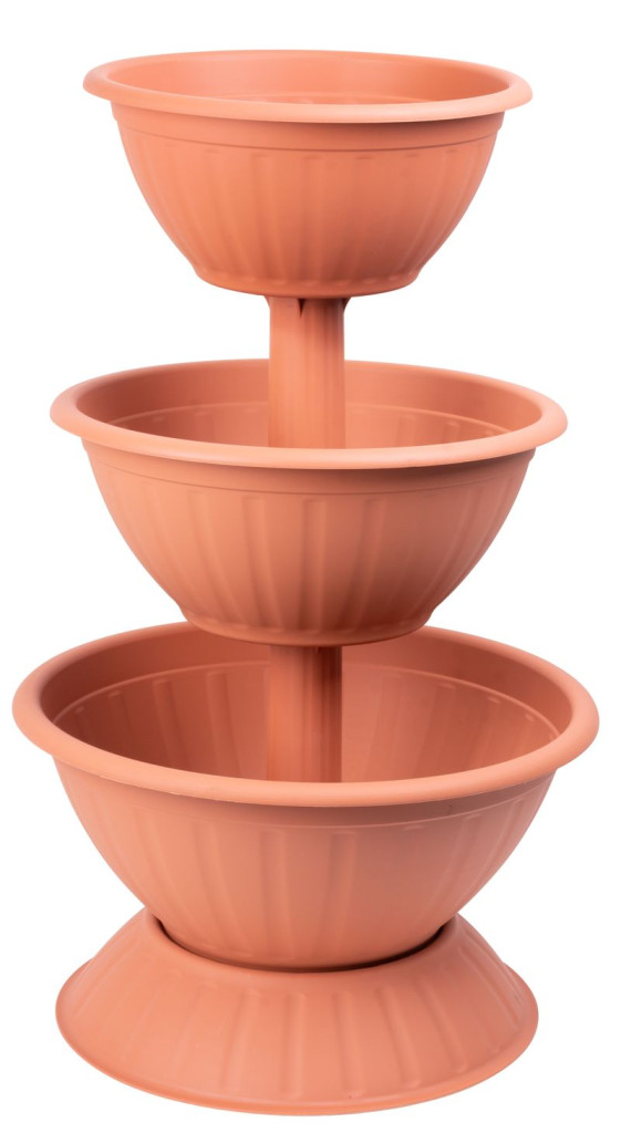 Műanyag háromszintes virágcserép, Strend Pro Garden Pyramid, terrakotta, átmérők: 40 cm / 47,5 cm /55 cm, magasság: 86 cm, kerek