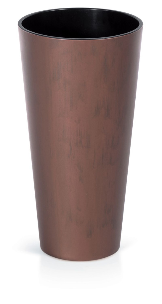 Műanyag virágcserép, Prosperplast Tubus Slim Corten, réz, átmérő: 25 cm, magasság: 47,6 cm, betéttel, 7,5 / 15,5 l, rézhatású, kerek