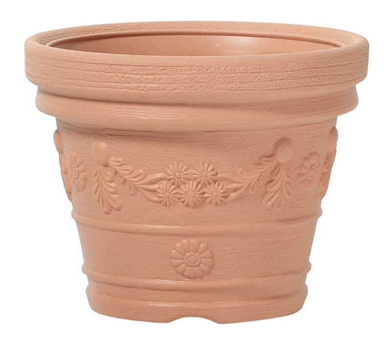 Műanyag virágcserép, Prosperplast Decora, terrakotta, átmérő: 30 cm, magasság: 23,5 cm, virág minta, 8 l, kerek