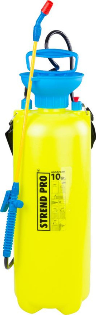 Háti permetező, Strend Pro Goodfarm, 10 liter, sárga, kézi pumpás, kényelmes vállpántos kialakítás, strapabíró tartály