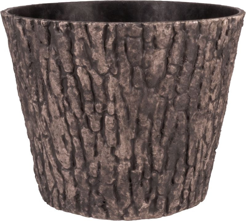 Műanyag virágcserép, Strend Pro Garden Woodeff, barna, átmérő: 37,5 cm, magasság: 30 cm, fatörzs formájú, fahatású, kerek