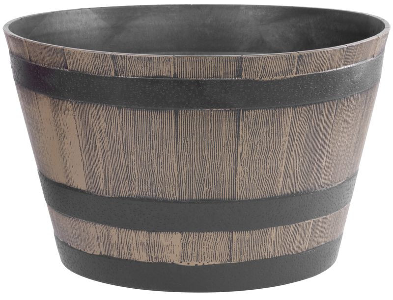 Műanyag virágcserép, Strend Pro Garden Woodeff, világosbarna, átmérő: 52 cm, magasság: 32 cm, hordó formájú, 45 l, fahatású, kerek