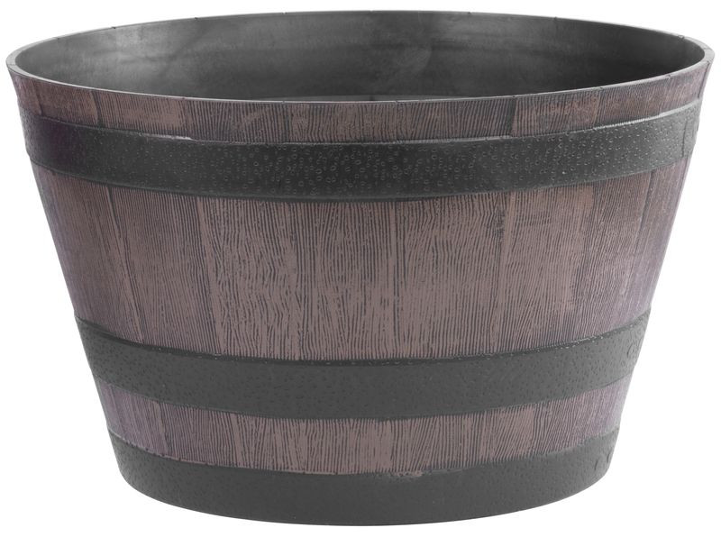 Műanyag virágcserép, Strend Pro Garden Woodeff, barna, átmérő: 52 cm, magasság: 32 cm, hordó formájú, 45 l, fahatású, kerek
