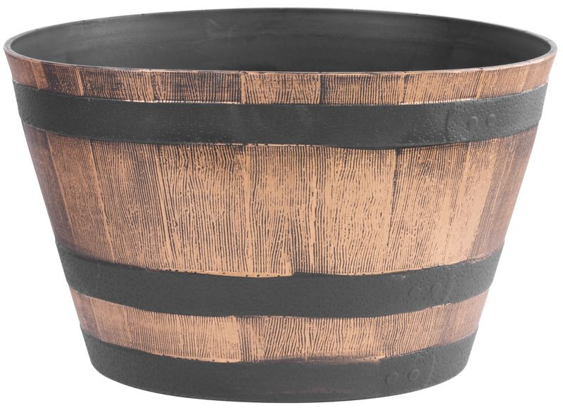 Műanyag virágcserép, Strend Pro Garden Woodeff, arany/barna, átmérő: 52 cm, magasság: 32 cm, hordó formájú, 45 l, fahatású, kerek