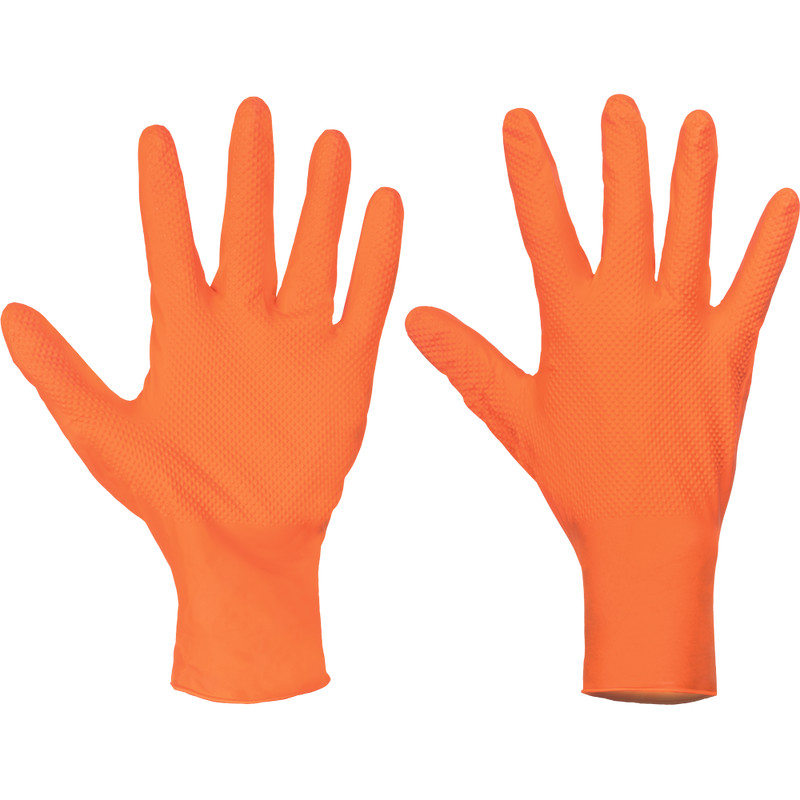 Nitril kesztyű, Spoonbill Grip, narancssárga, méret: 9/L, csúszásmentes, latexmentes