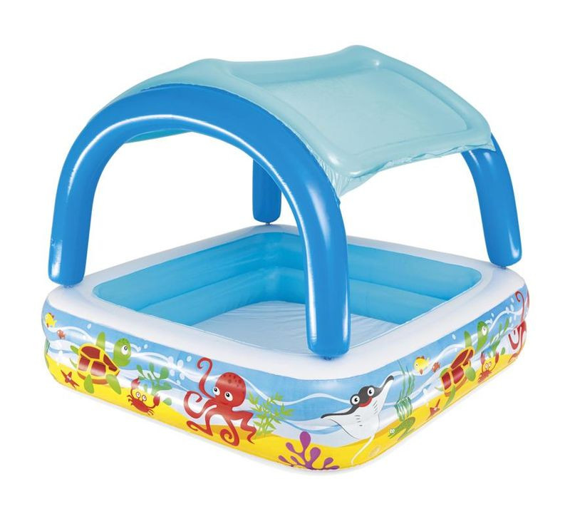 BESTWAY, 52192 medence, Coral reef, felfújható gyermekmedence tetővel, 1,47 x 1,47 x 1,22 m