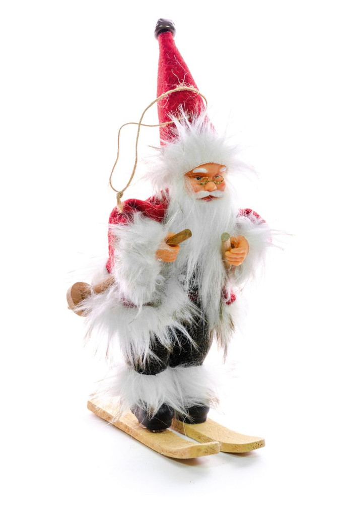 MagicHome karácsonyi dekoráció, Mikulás sítalpon 2, függeszthető, 18 cm