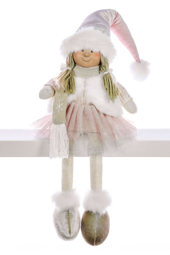 MagicHome karácsonyi dekoráció, kislány rózsaszín szoknyában, 33 cm