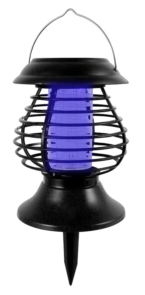 Napelemes lámpa/rovarcsapda, Strend Pro Moki 58, fekete, 13 x 31 cm, hidegfehér fény, UV LED rovarriasztó, akkumulátoros, automatikus éjszakai működés, leszúrható