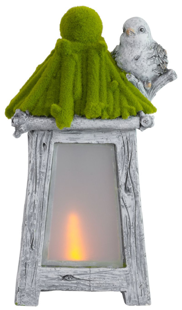 Kerti dekoráció, MagicHome, madár szolár LED lámpással, szürke, 26 x 20 x 45 cm, kerámia (8091263)