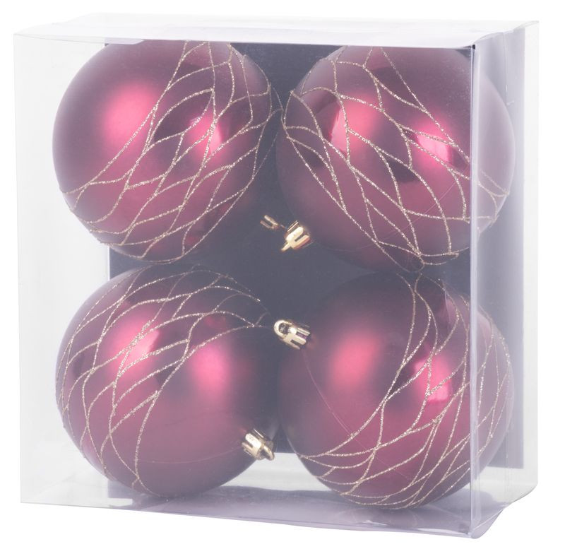Gömbök MagicHome Karácsony, 4 db, bordó, matt, dekorációval, karácsonyfára, 10 cm
