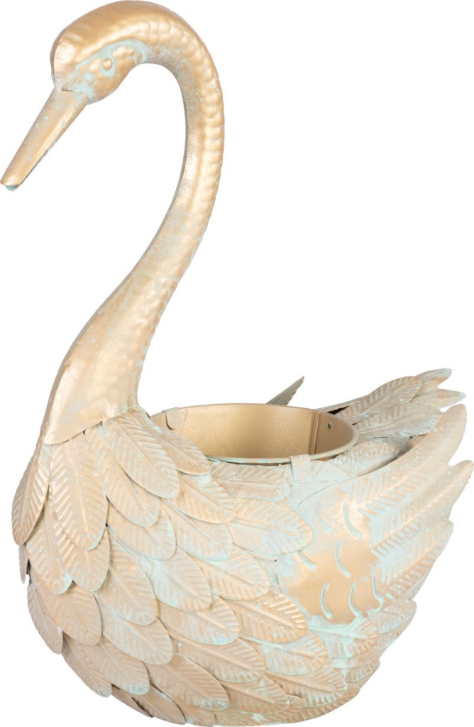 Kerti dekoráció, MagicHome Mecco, lúd, arany, 35 x 18 x 43 cm, fém, egyben virágtartó is (8091651)