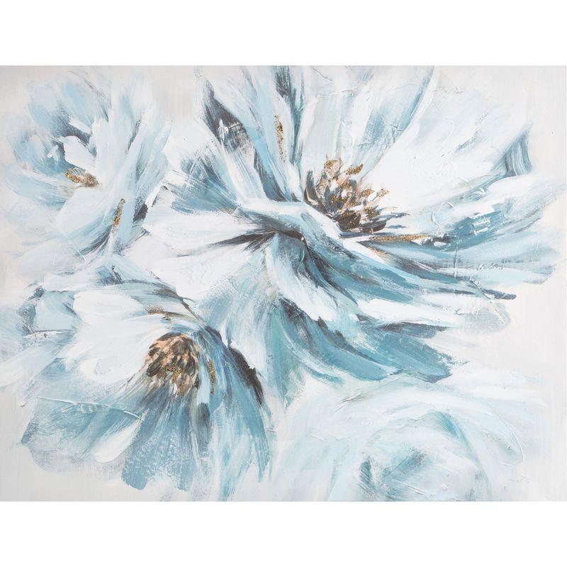 Virágos növényt ábrázoló kézzel festett falikép 367 Fehér/kék 60x80 cm
