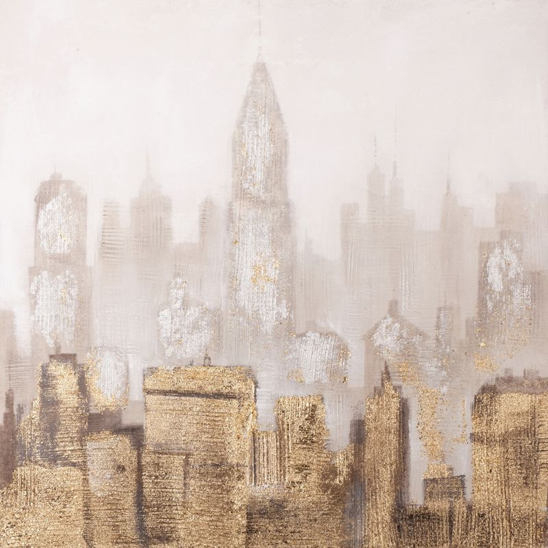 Várost ábrázoló kézzel festett falikép 404 Bézs/arany 80x80 cm