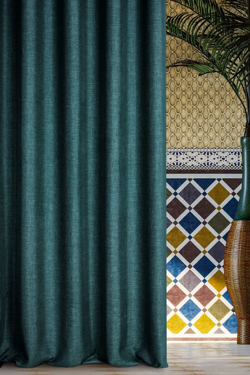Morocco öko stílusú sötétítő függöny Sötét türkiz 140x250 cm