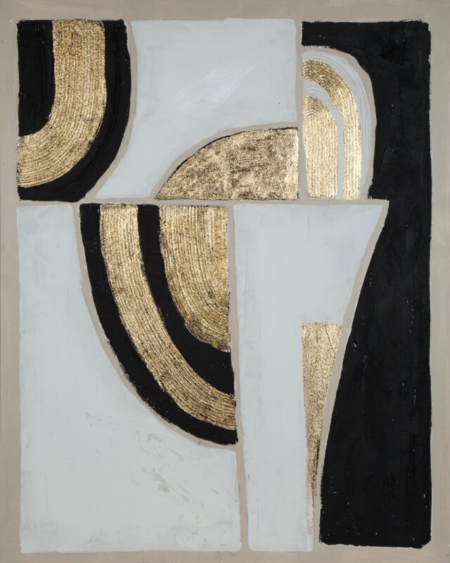 Modern absztrakt kézzel festett falikép 495a Fehér/fekete/arany 80x100 cm