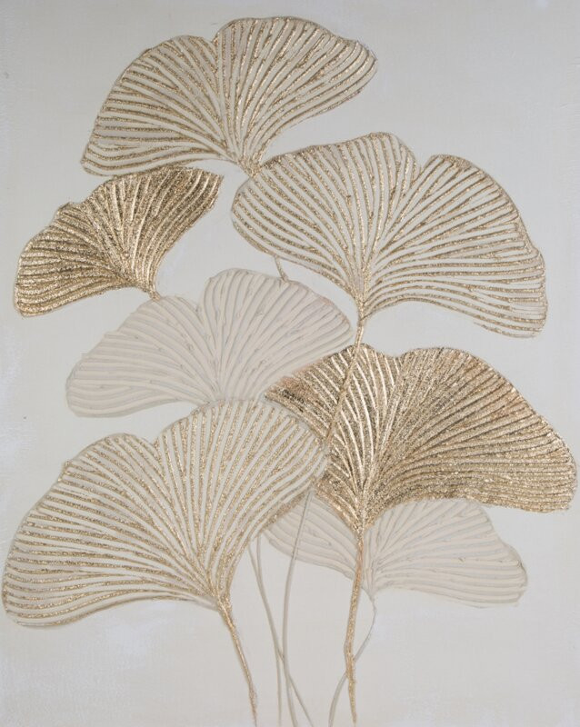 Ginkgo leveles kézzel festett modern falikép 496 Arany 80x100 cm