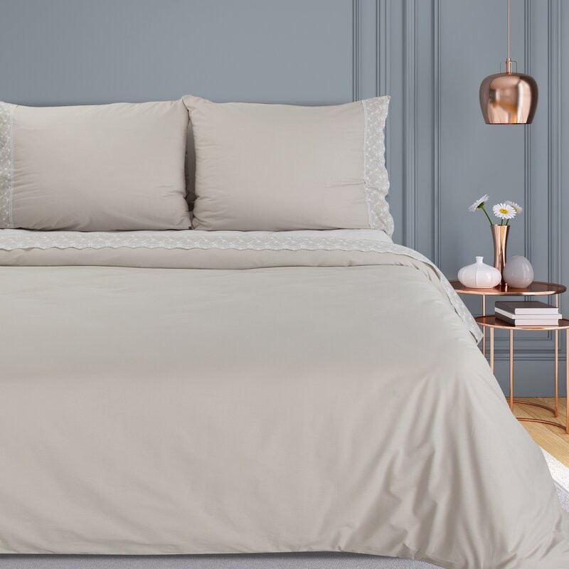 Reina27 pamut ágyneműhuzat elegáns csipkével Bézs 160x200 cm - 70x80 cm 2db